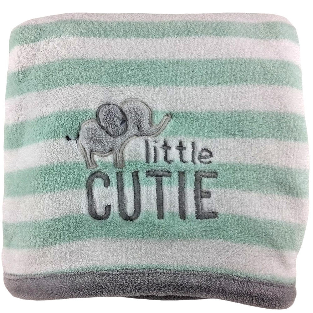 Just One You Carter's Little Cutie Elephant Stripe Baby Blanket Green White Gray